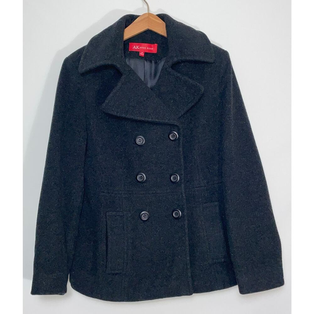 Anne Klein Wool Blend Double Breasted Coat - Size Womens M - Charcoal Gray, Soft
